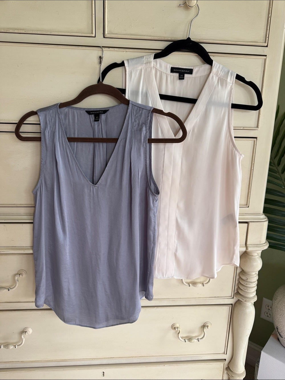 Banana Republic Blue and Cream V Neck Silky Tanks. XS